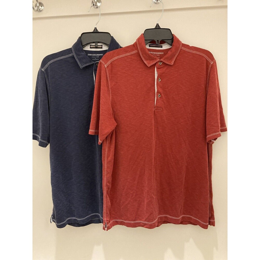 Johnston Murphy Shirt Lot of 2 Mens Red Blue Polos Modal Blend Golf Large